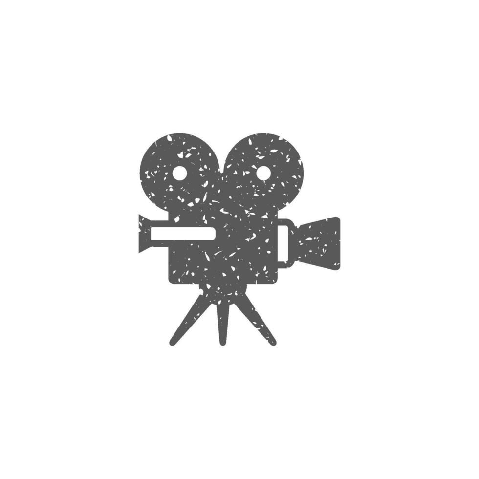 Movie camera icon in grunge texture vector illustration