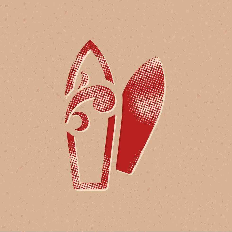 Surf board halftone style icon with grunge background vector illustration