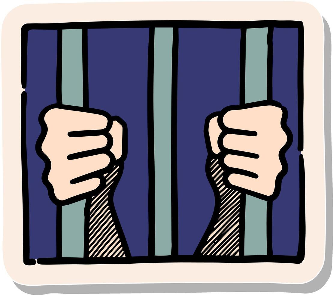 Hand drawn jail icon in sticker style vector illustration