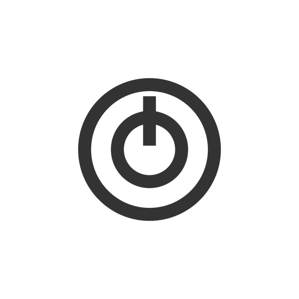 Power button icon in thick outline style. Black and white monochrome vector illustration.