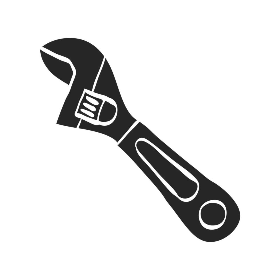 Hand drawn adjustable wrench vector illustration