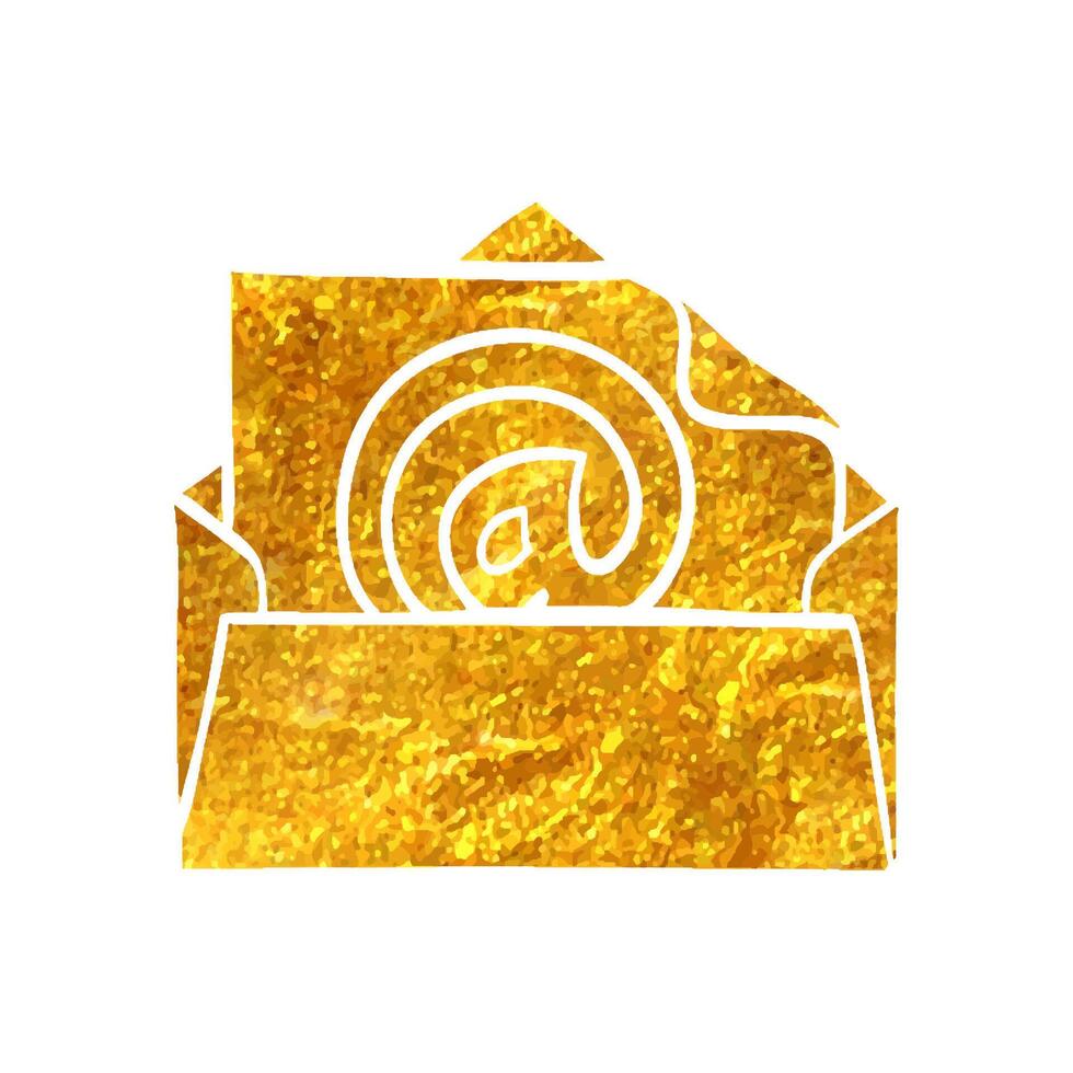 Hand drawn Envelope icon in gold foil texture vector illustration