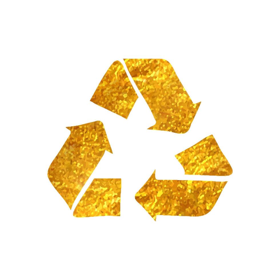 Hand drawn Recycle symbol icon in gold foil texture vector illustration