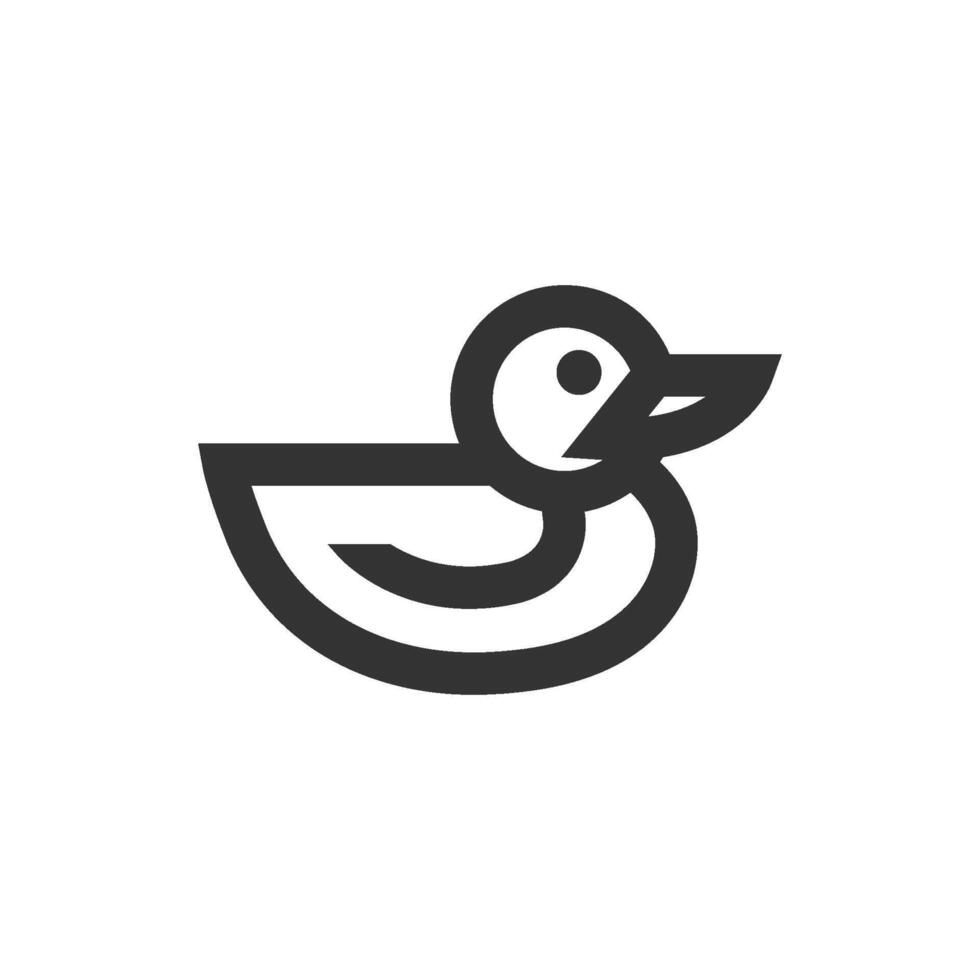 Rubber duck icon in thick outline style. Black and white monochrome vector illustration.