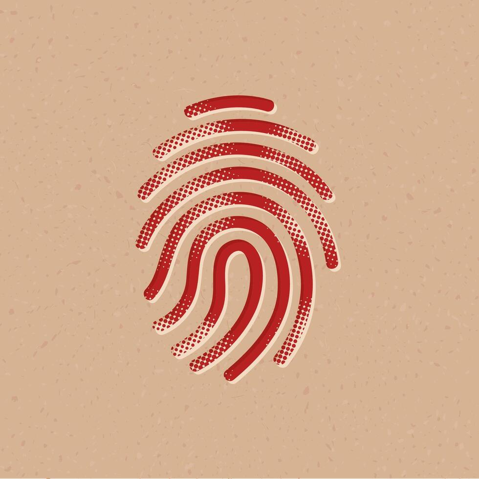 Fingerprint halftone style icon with grunge background vector illustration