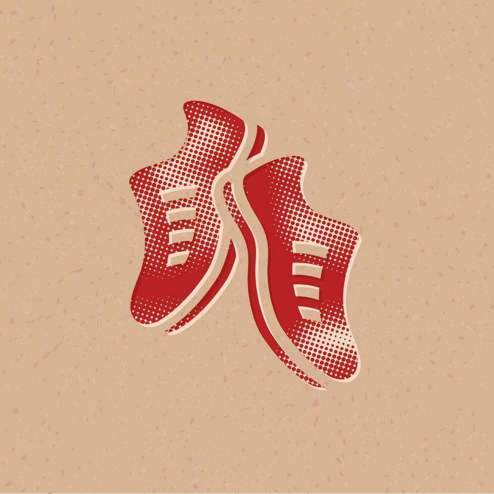 Zapatos trama de semitonos estilo icono con grunge antecedentes vector ilustración