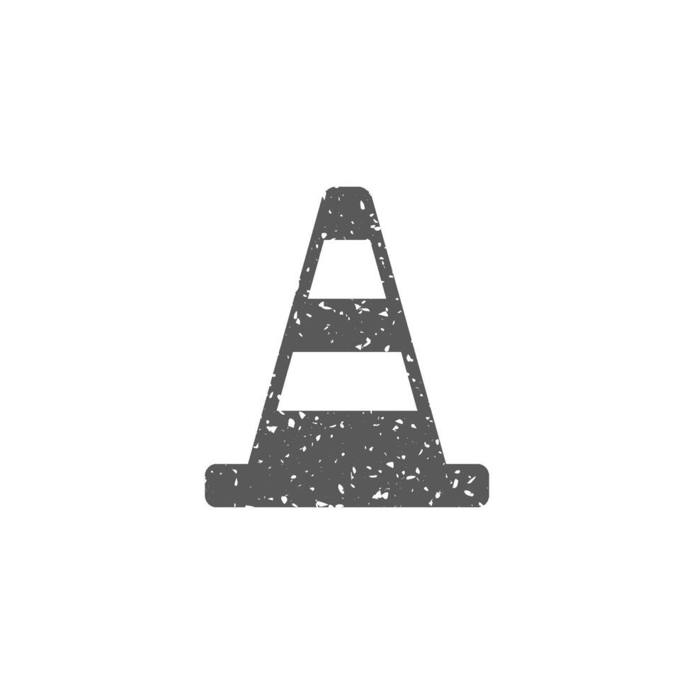 Traffic cone icon in grunge texture vector illustration