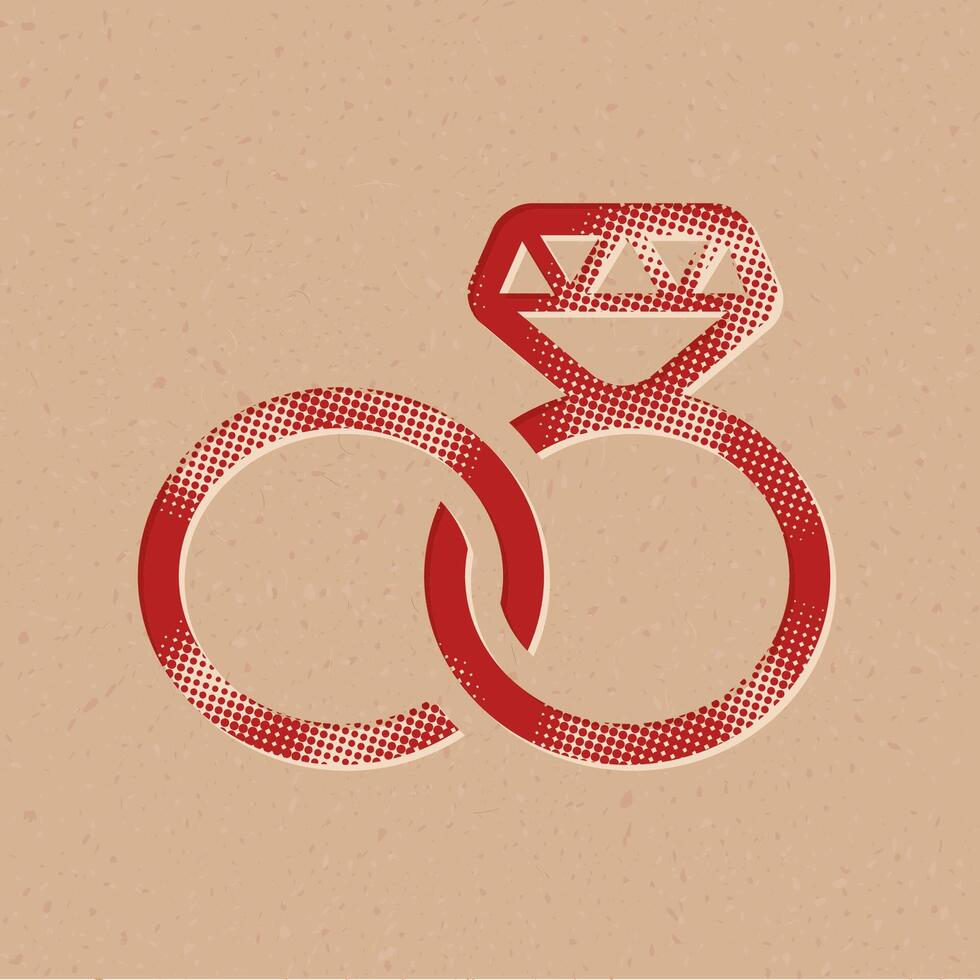 Boda anillo trama de semitonos estilo icono con grunge antecedentes vector ilustración