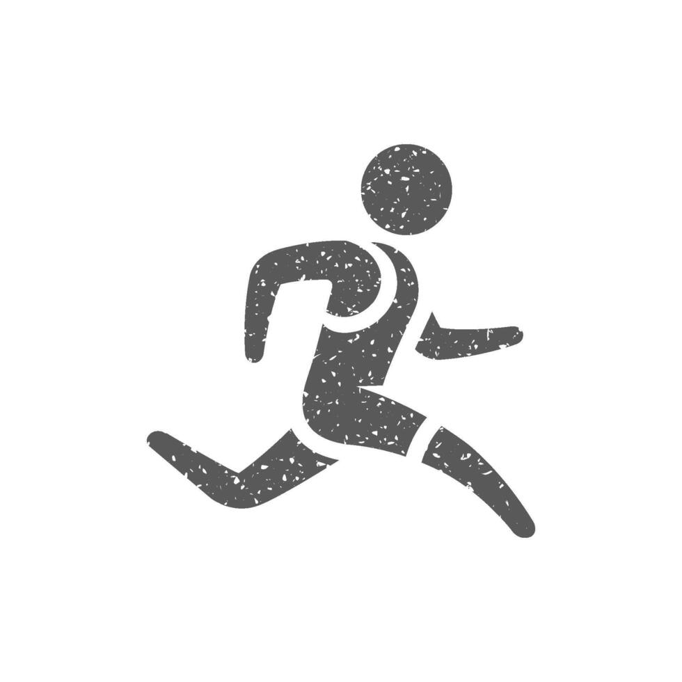 Running athlete icon in grunge texture vector illustration