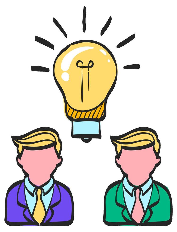 Teamwork icon in hand drawn color vector illustration
