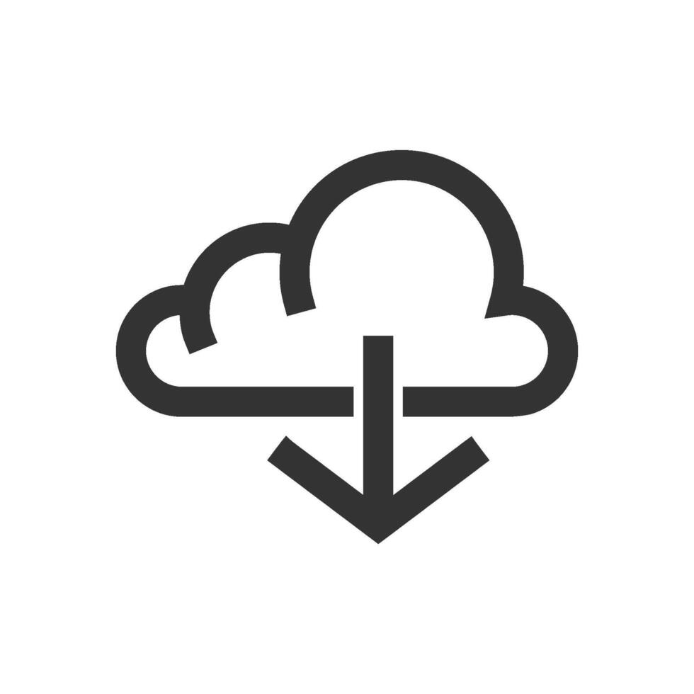 Cloud download icon in thick outline style. Black and white monochrome vector illustration.