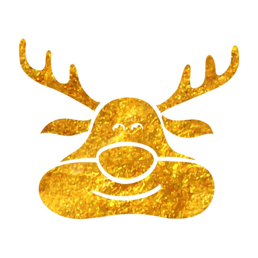 Hand drawn Reindeer the moose icon in gold foil texture vector illustration