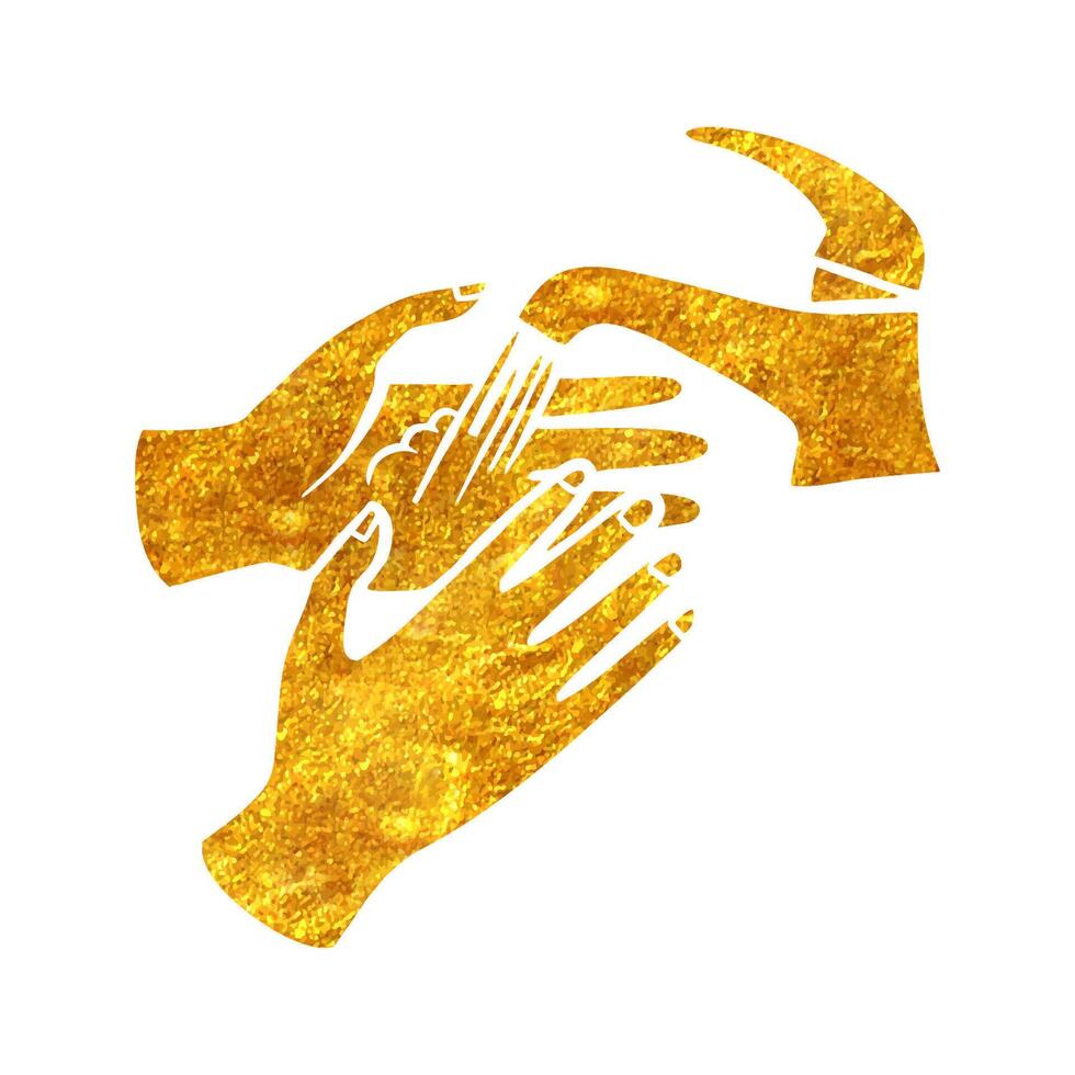 Hand drawn gold foil texture hand wash drawing. vector illustration