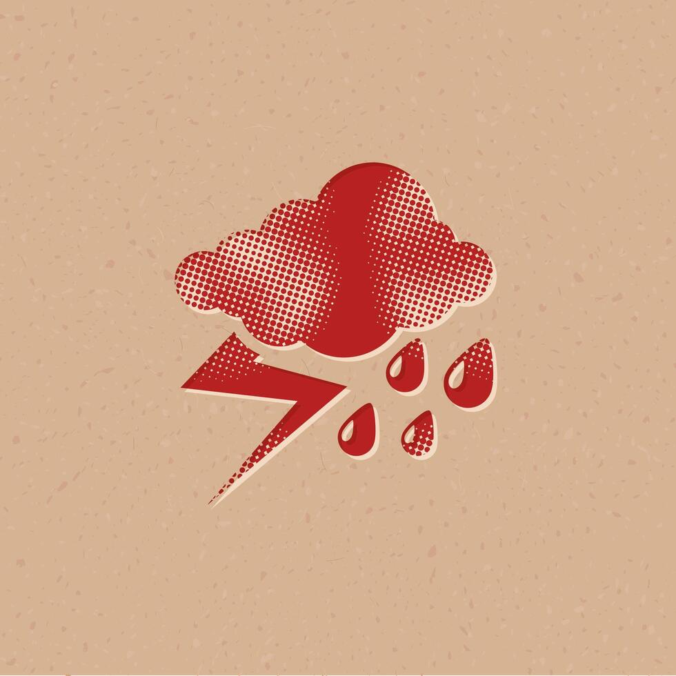 Weather overcast storm halftone style icon with grunge background vector illustration