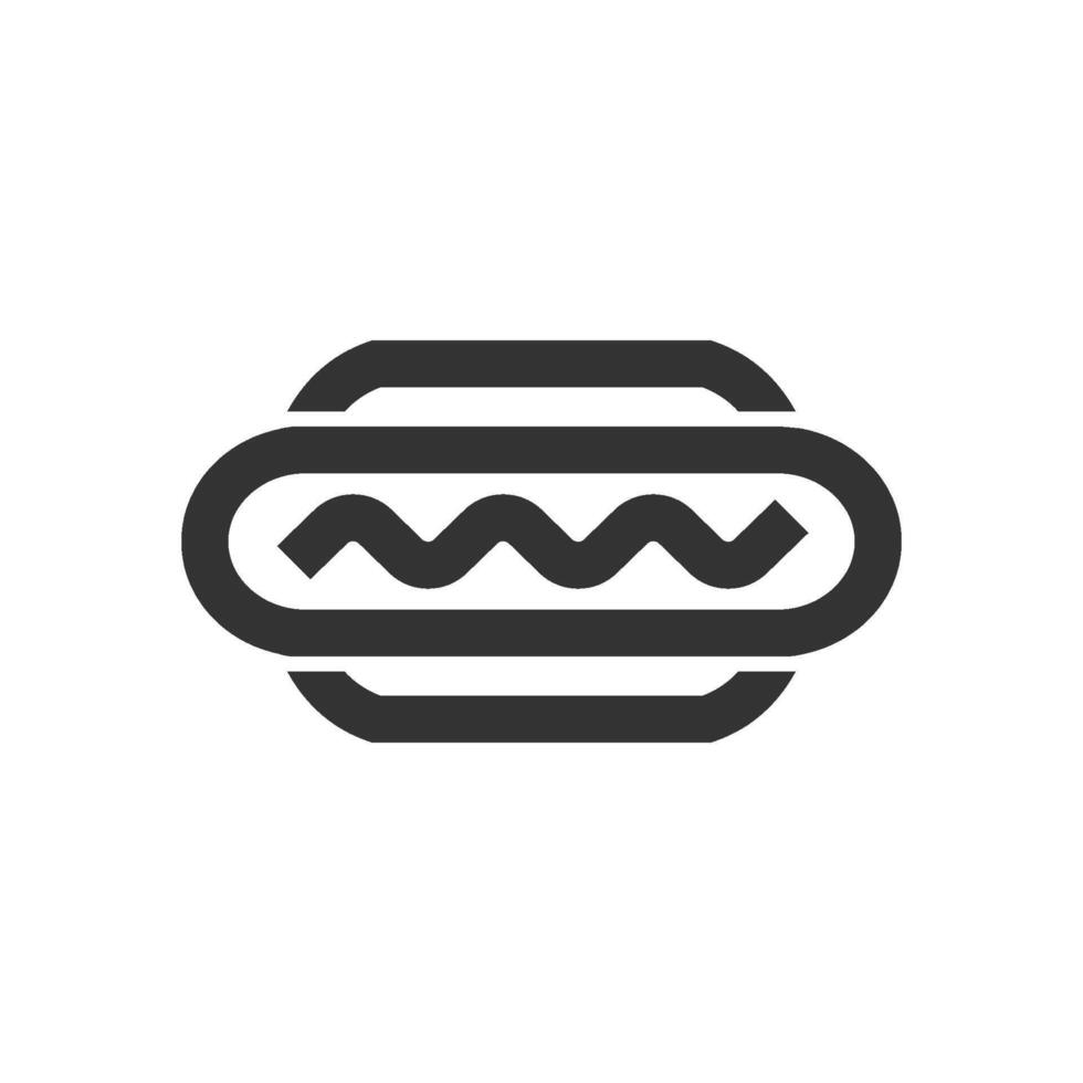 Hot dog icon in thick outline style. Black and white monochrome vector illustration.