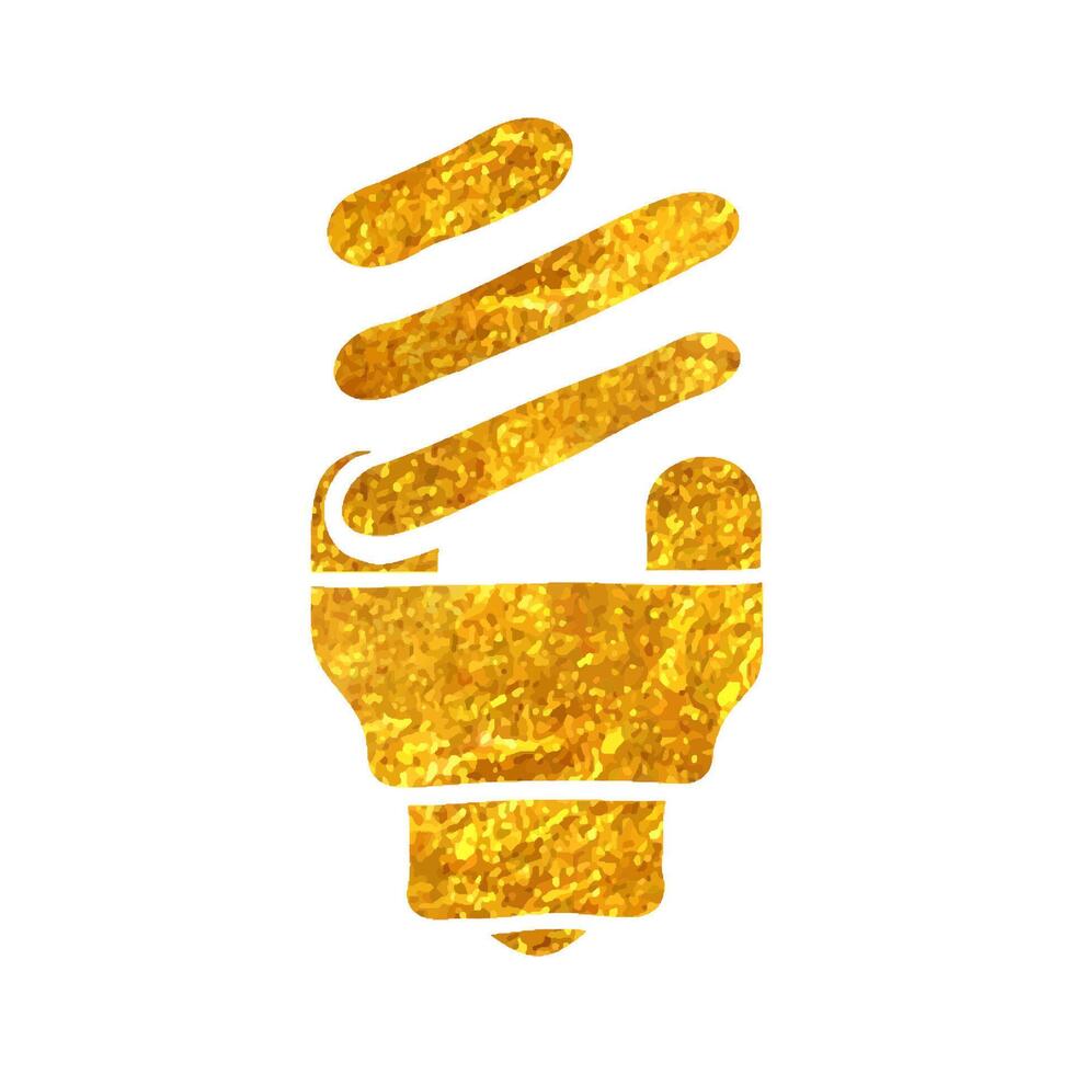 Hand drawn Light bulb icon in gold foil texture vector illustration