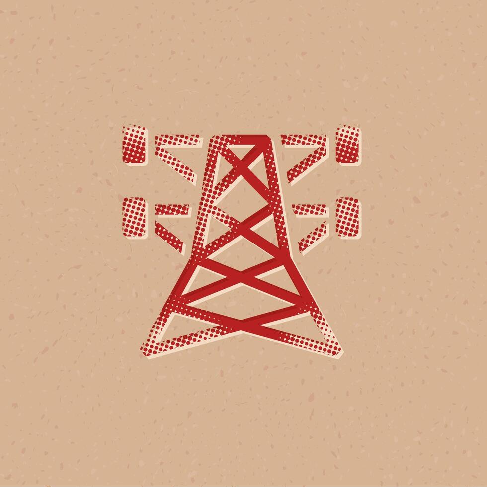 Pylon halftone style icon with grunge background vector illustration