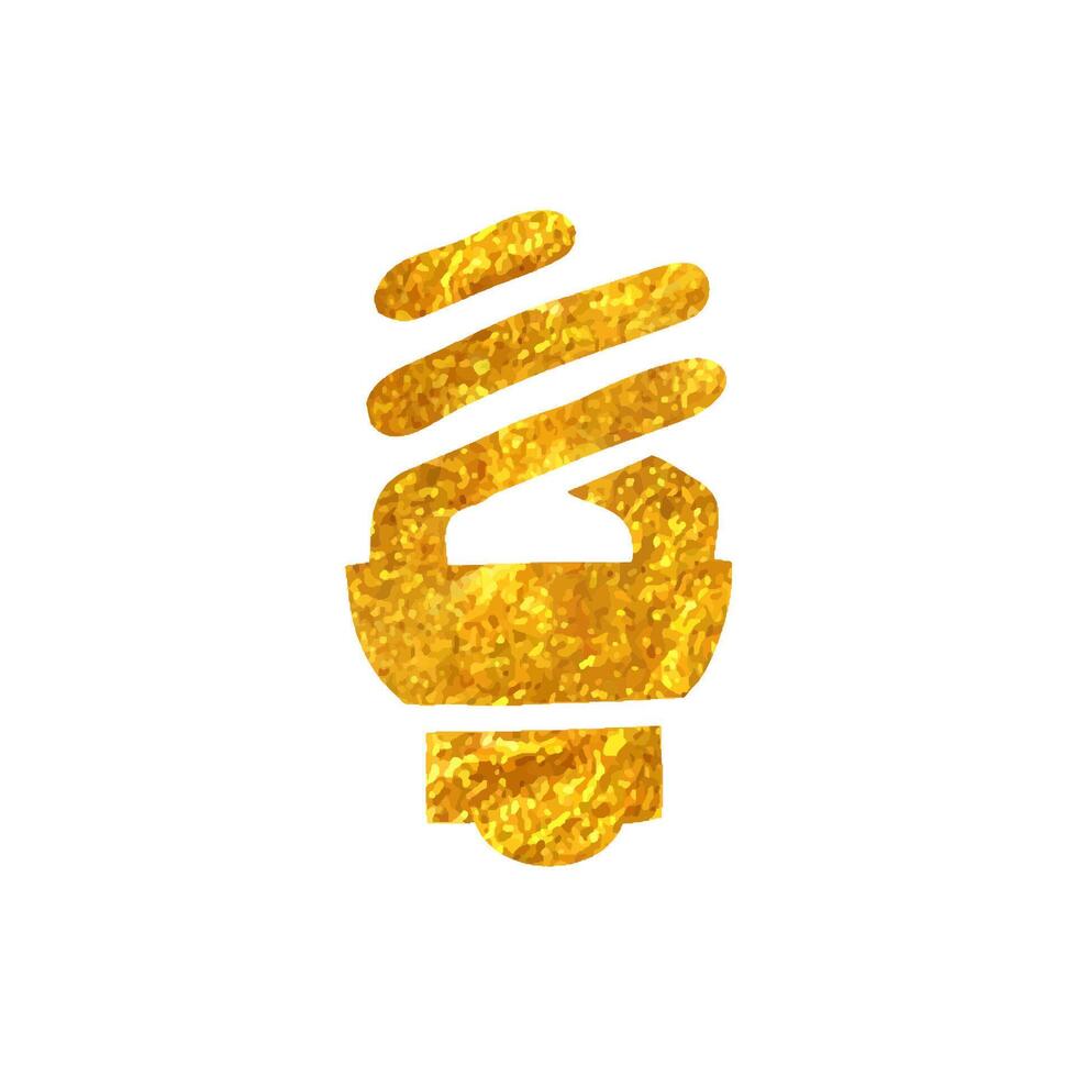 Hand drawn Light bulb icon in gold foil texture vector illustration