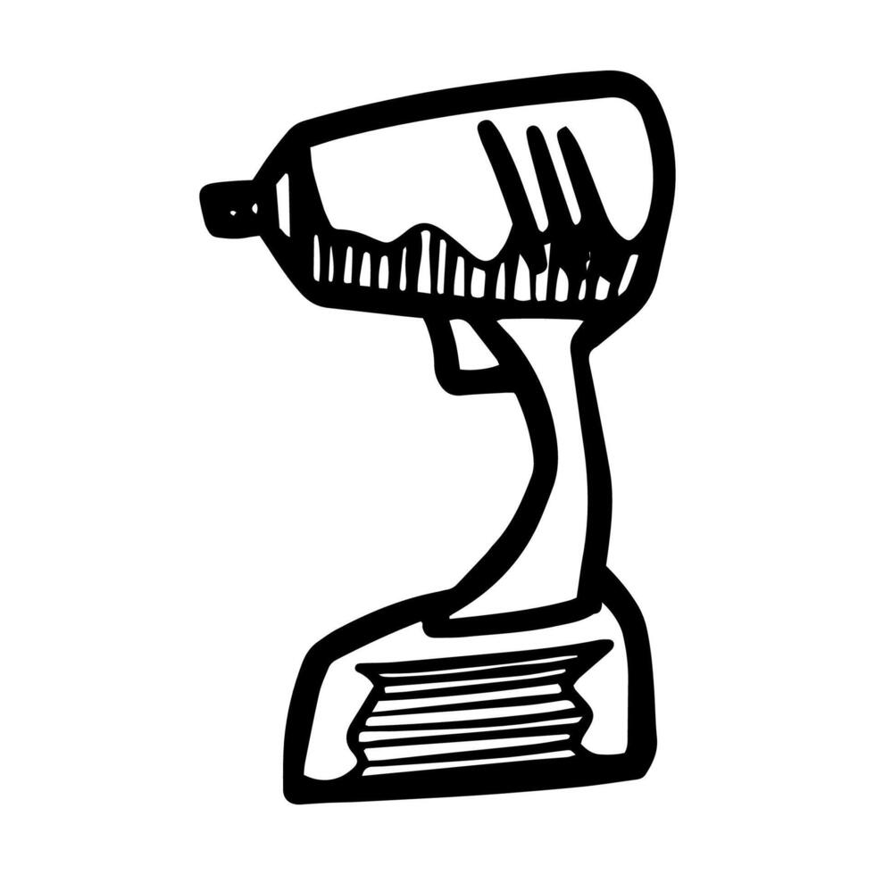 Electric impact driver icon. Hand drawn vector illustration. Woodworking tool