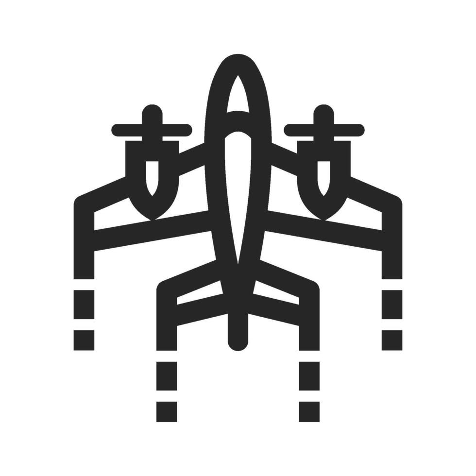 Clásico avión icono en grueso contorno estilo. negro y blanco monocromo vector ilustración.
