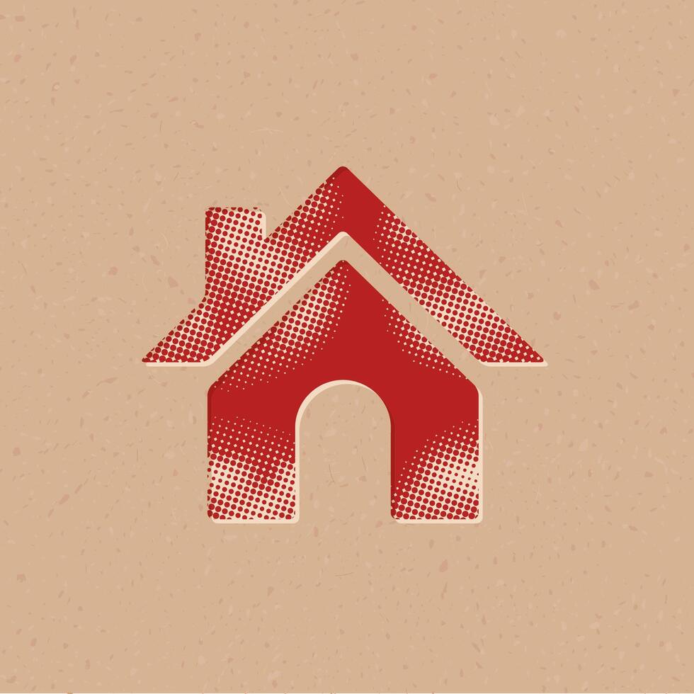 Home button halftone style icon with grunge background vector illustration