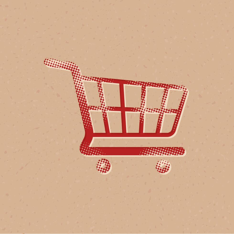 Shopping cart halftone style icon with grunge background vector illustration