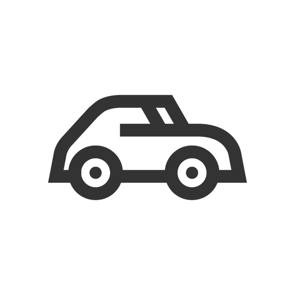 Green car icon in thick outline style. Black and white monochrome vector illustration.