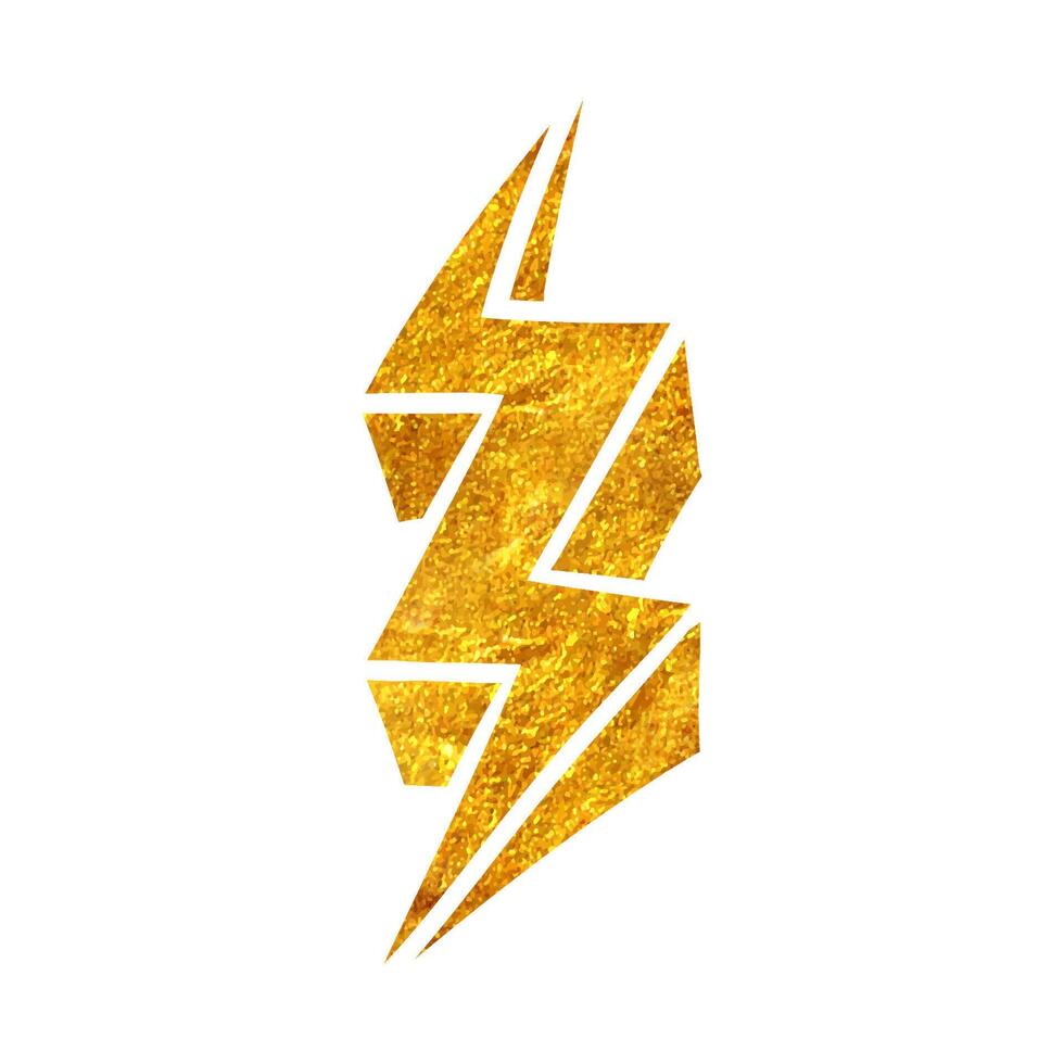 Hand drawn lightning thunder icon in gold foil texture vector illustration