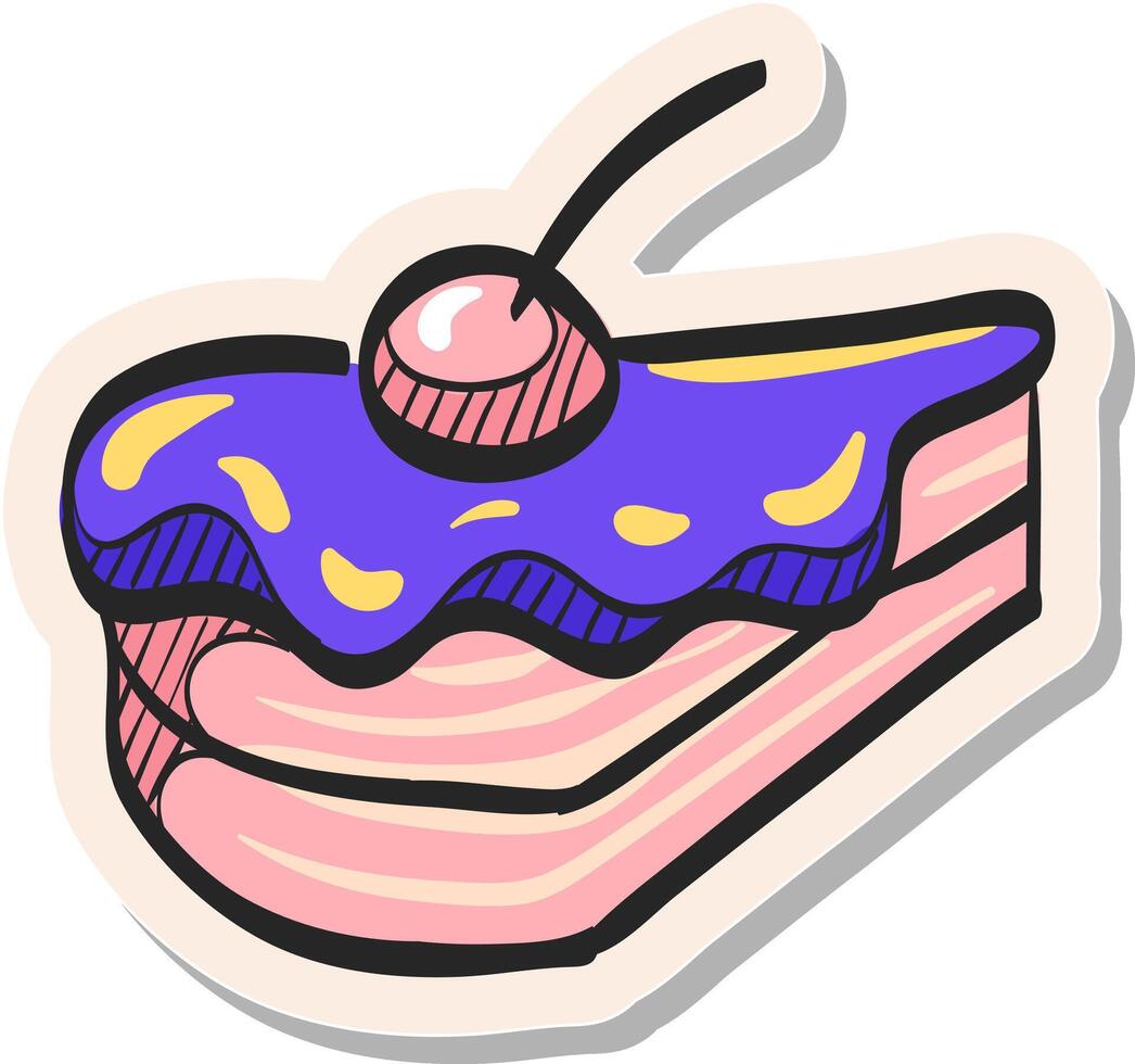 Hand drawn Cake icon in sticker style vector illustration