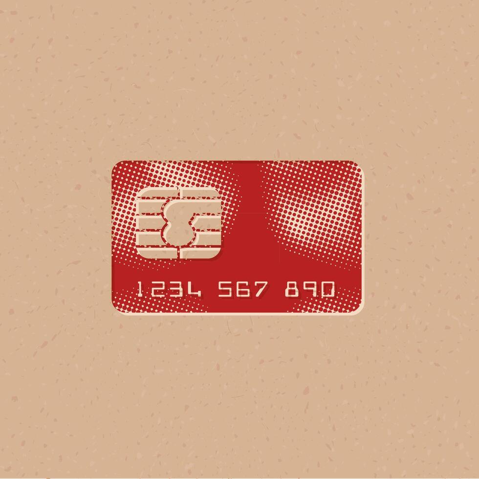 Credit card halftone style icon with grunge background vector illustration