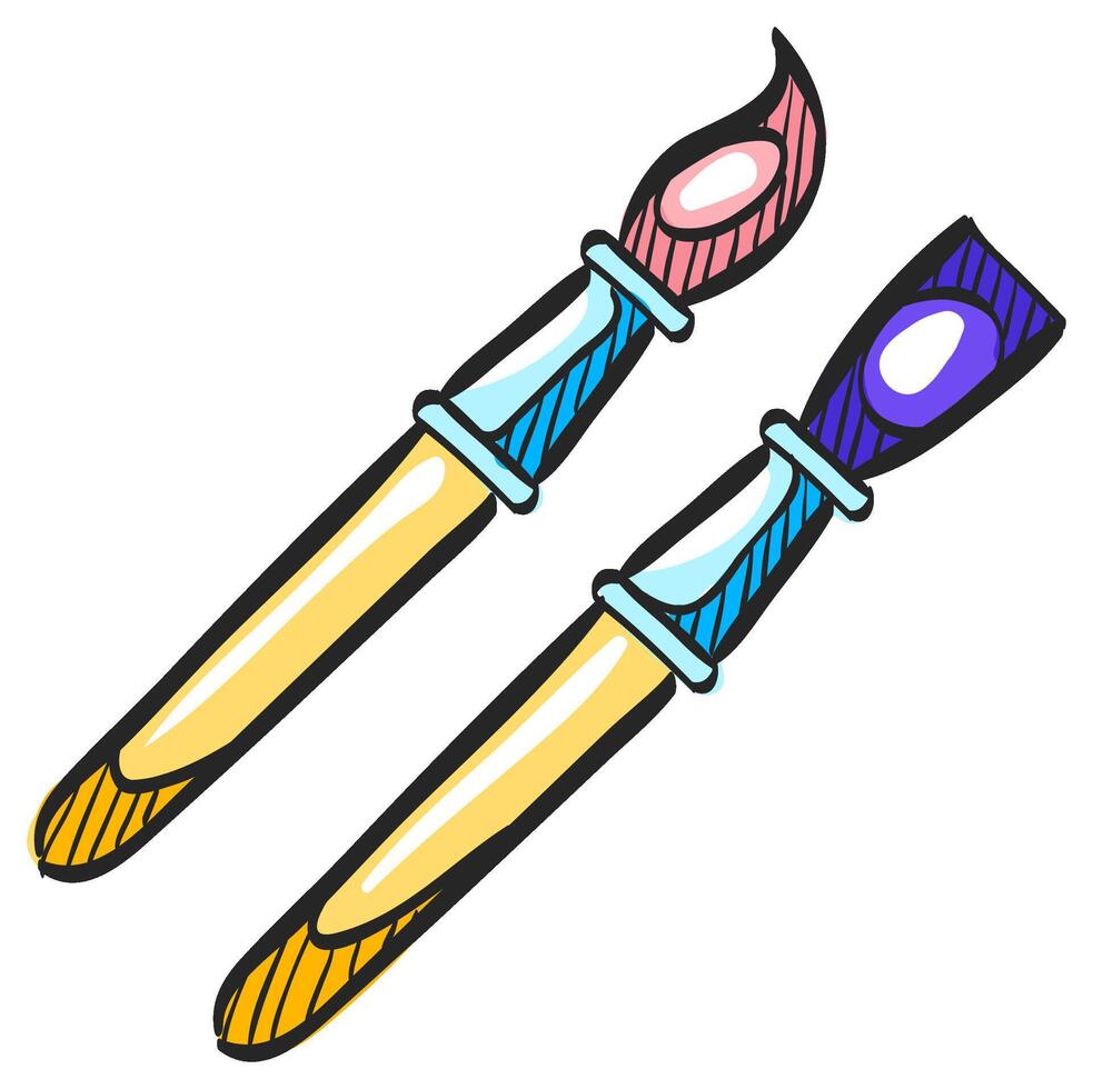 Paint brushes icon in hand drawn color vector illustration