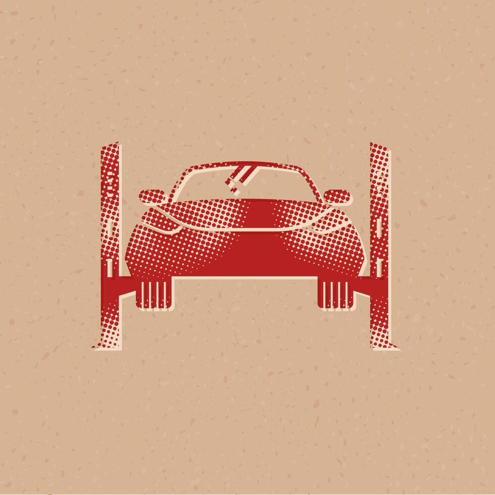 Car jump start icons halftone style automotive with grunge background vector illustration