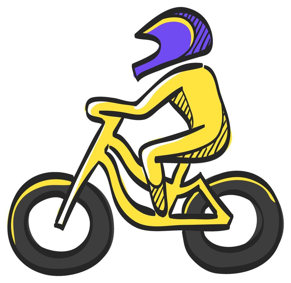 Cycling icon in hand drawn color vector illustration