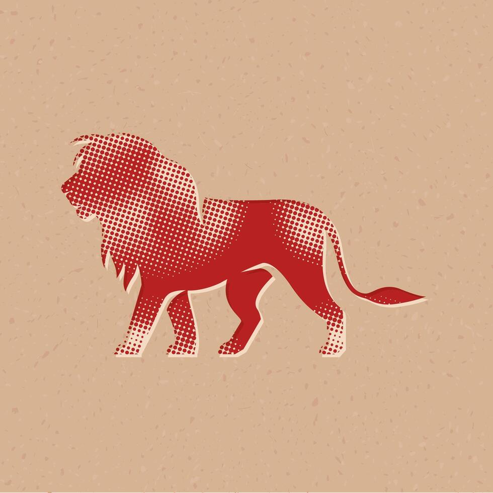 Lion halftone style icon with grunge background vector illustration