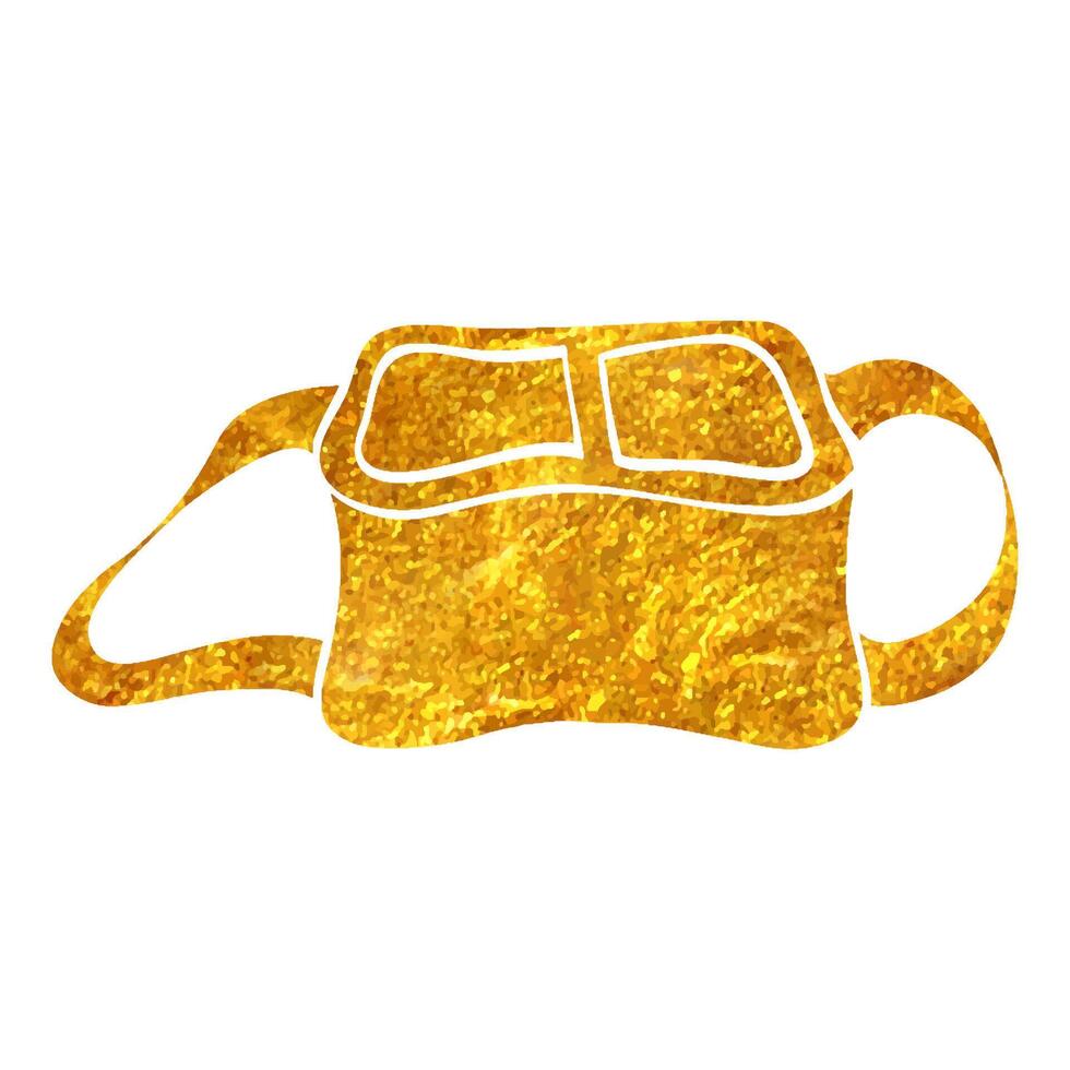 Hand drawn Camera bag icon in gold foil texture vector illustration