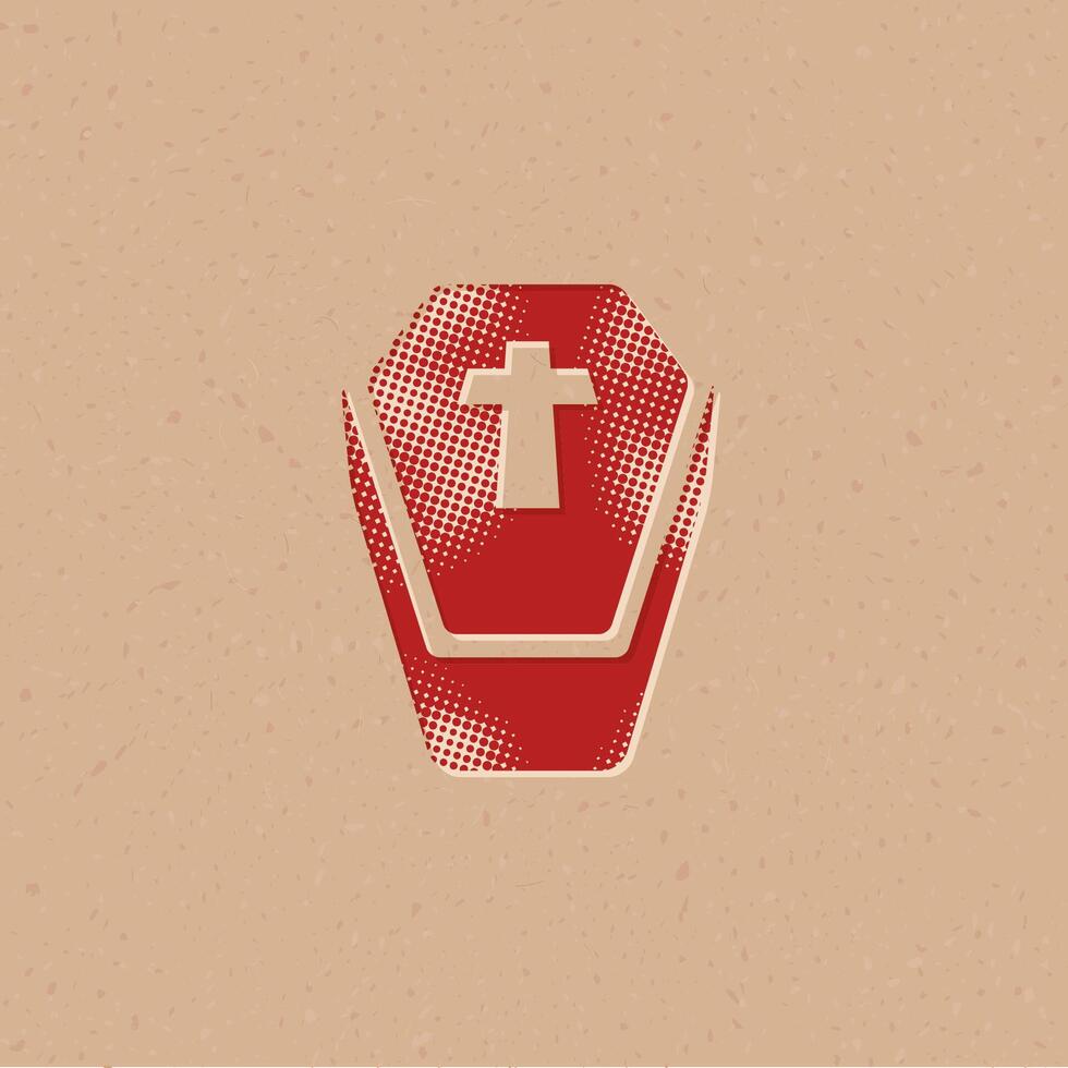 Coffin halftone style icon with grunge background vector illustration
