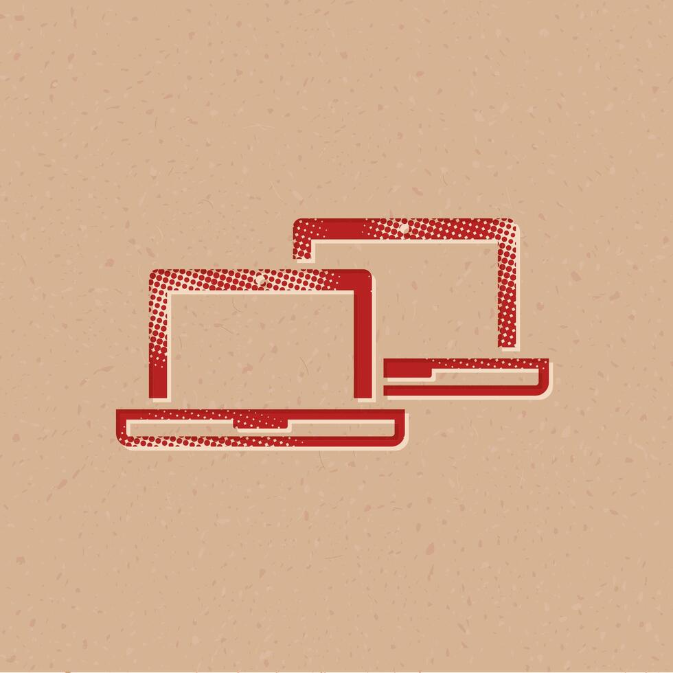 Laptops halftone style icon with grunge background vector illustration