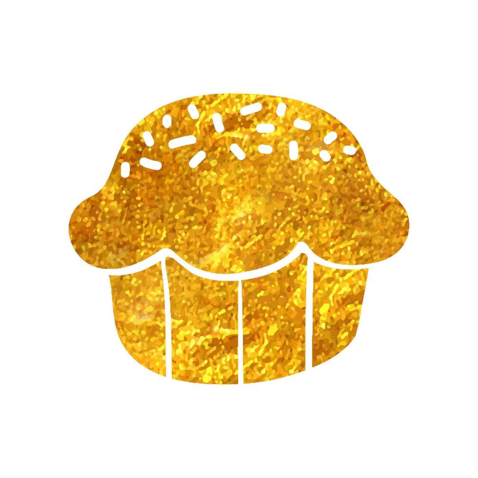 Hand drawn Cake icon in gold foil texture vector illustration