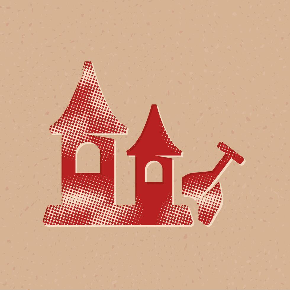 arena castillo trama de semitonos estilo icono con grunge antecedentes vector ilustración