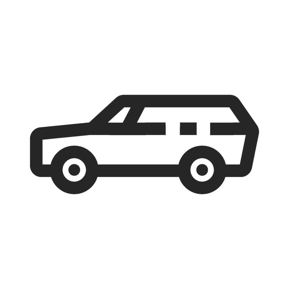 Car icon in thick outline style. Black and white monochrome vector illustration.