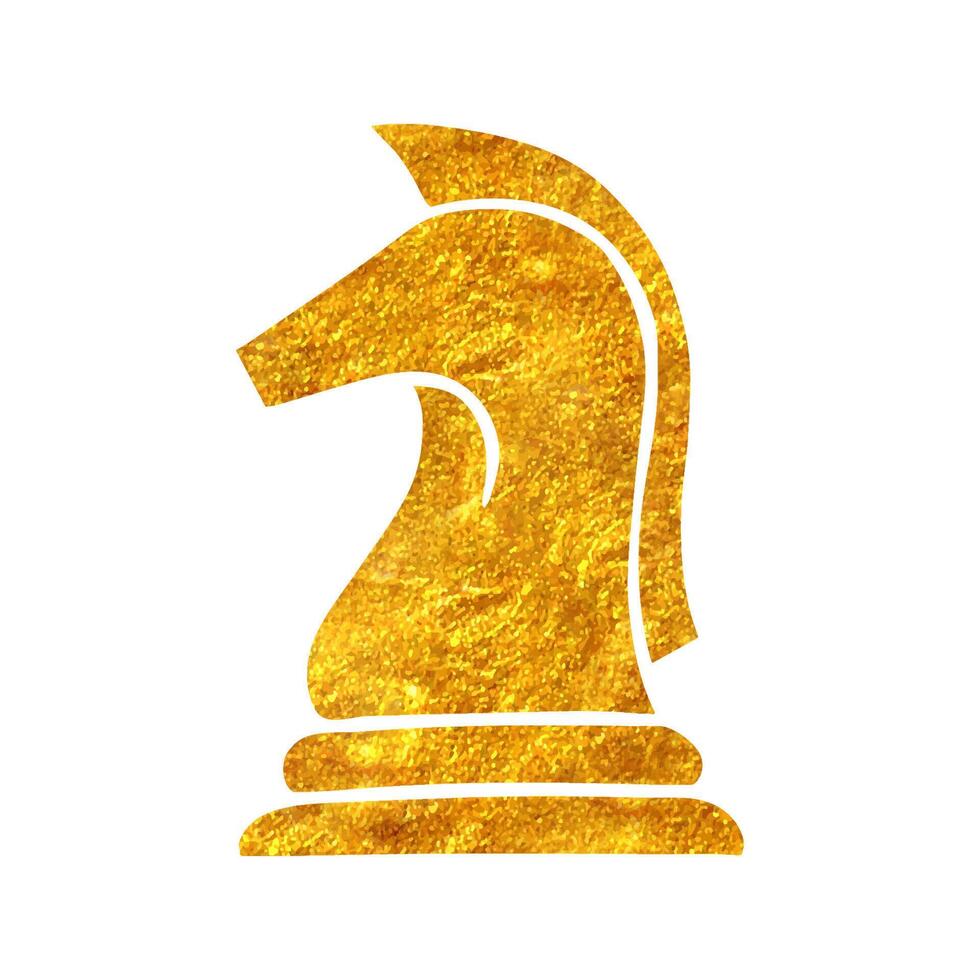 Hand drawn horse chess icon in gold foil texture vector illustration