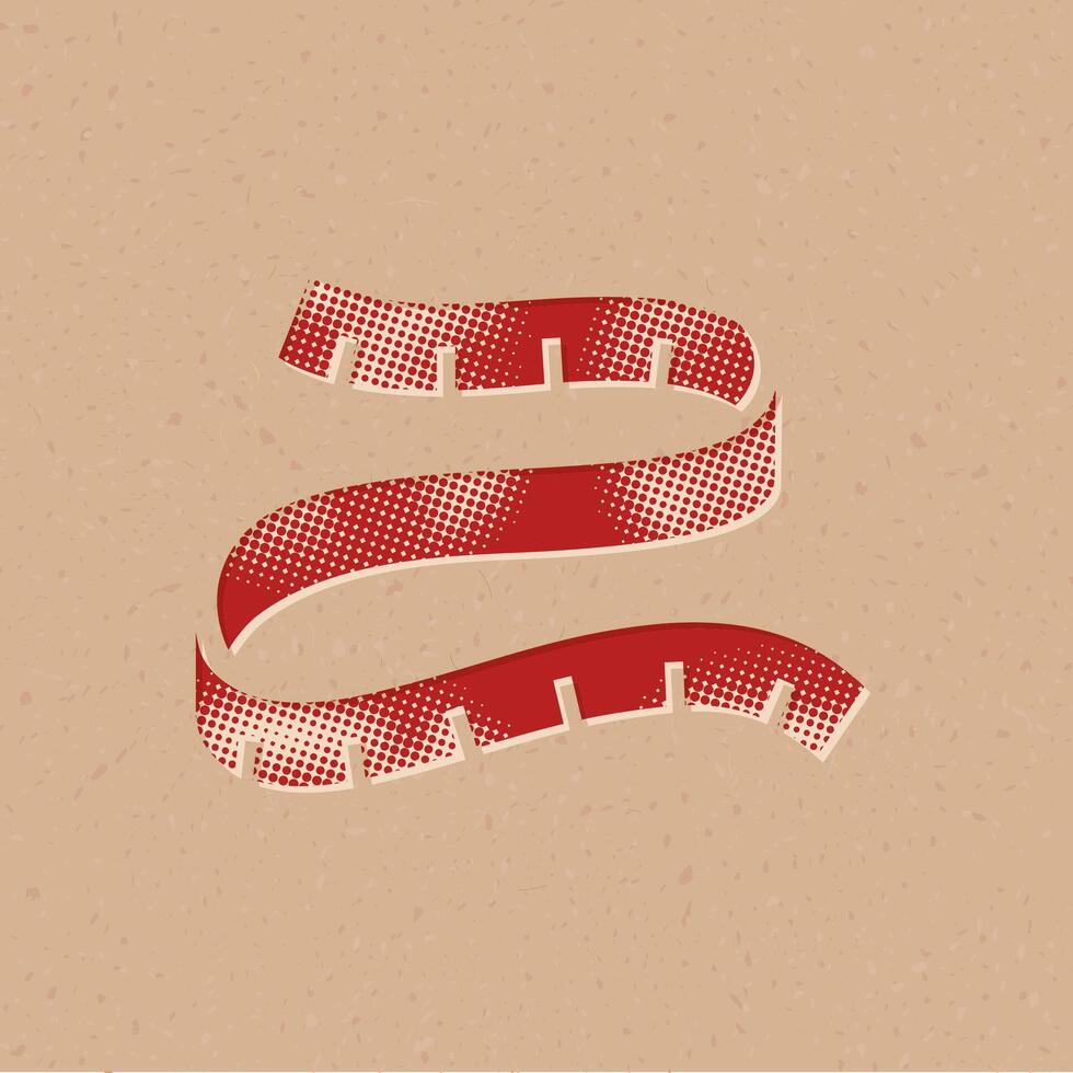 Measuring tape halftone style icon with grunge background vector illustration