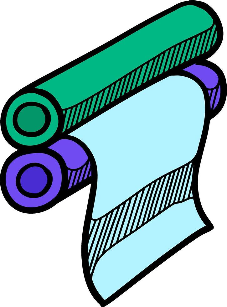 Printing roller icon in doodle sketch lines color vector illustration