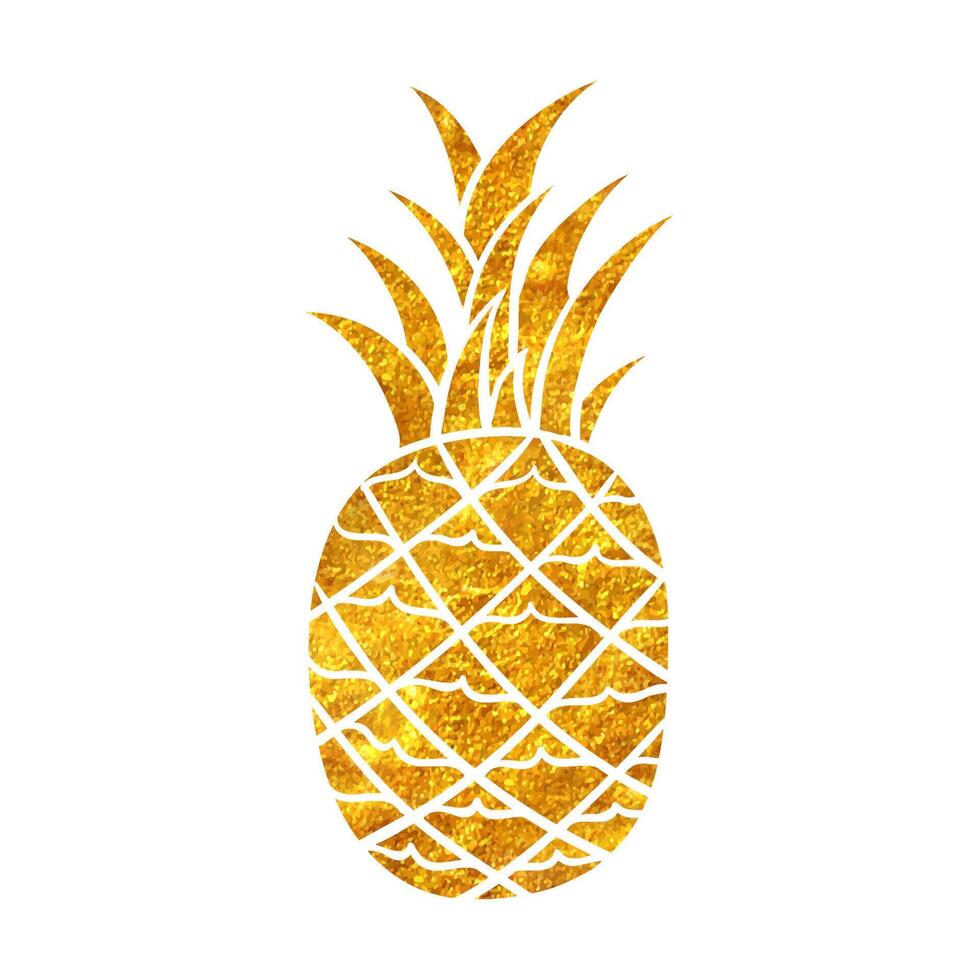 Hand drawn pineapple in gold foil texture vector illustration