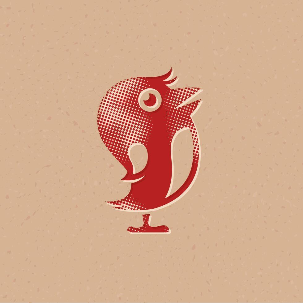 Pío pájaro trama de semitonos estilo icono con grunge antecedentes vector ilustración