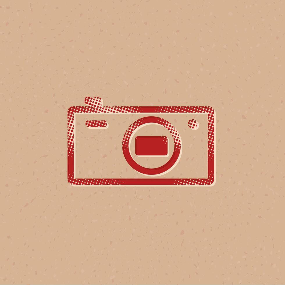 Camera halftone style icon with grunge background vector illustration