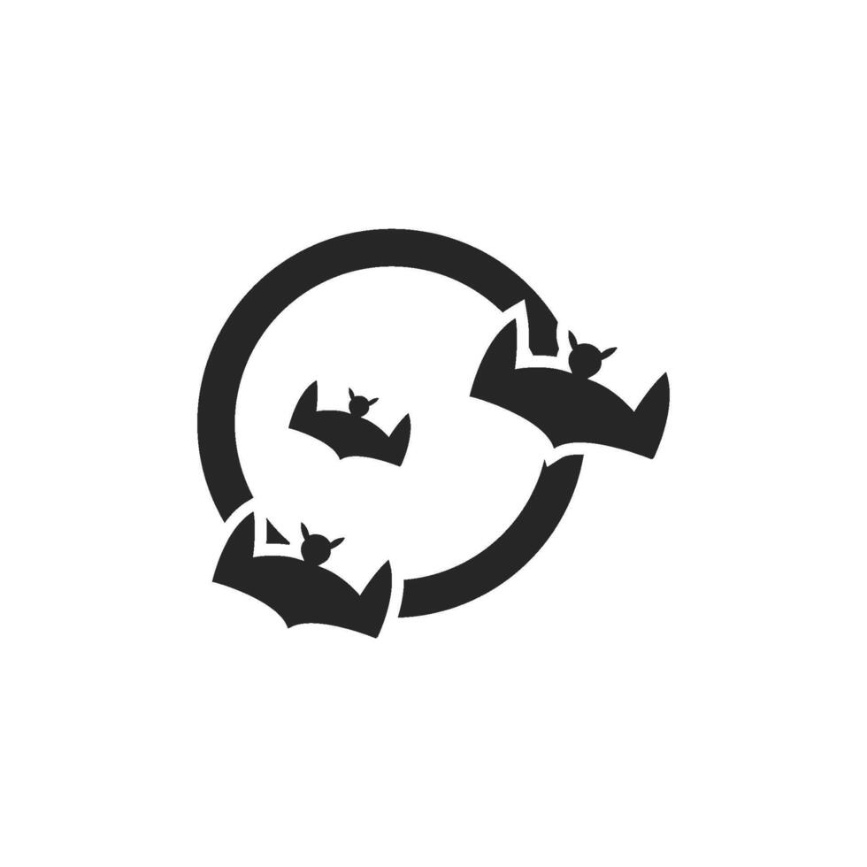 Bats and moon icon in thick outline style. Black and white monochrome vector illustration.