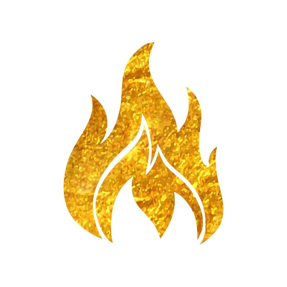 Hand drawn Fire icon in gold foil texture vector illustration