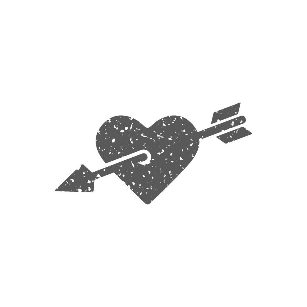 Arrow heart icon in grunge texture vector illustration