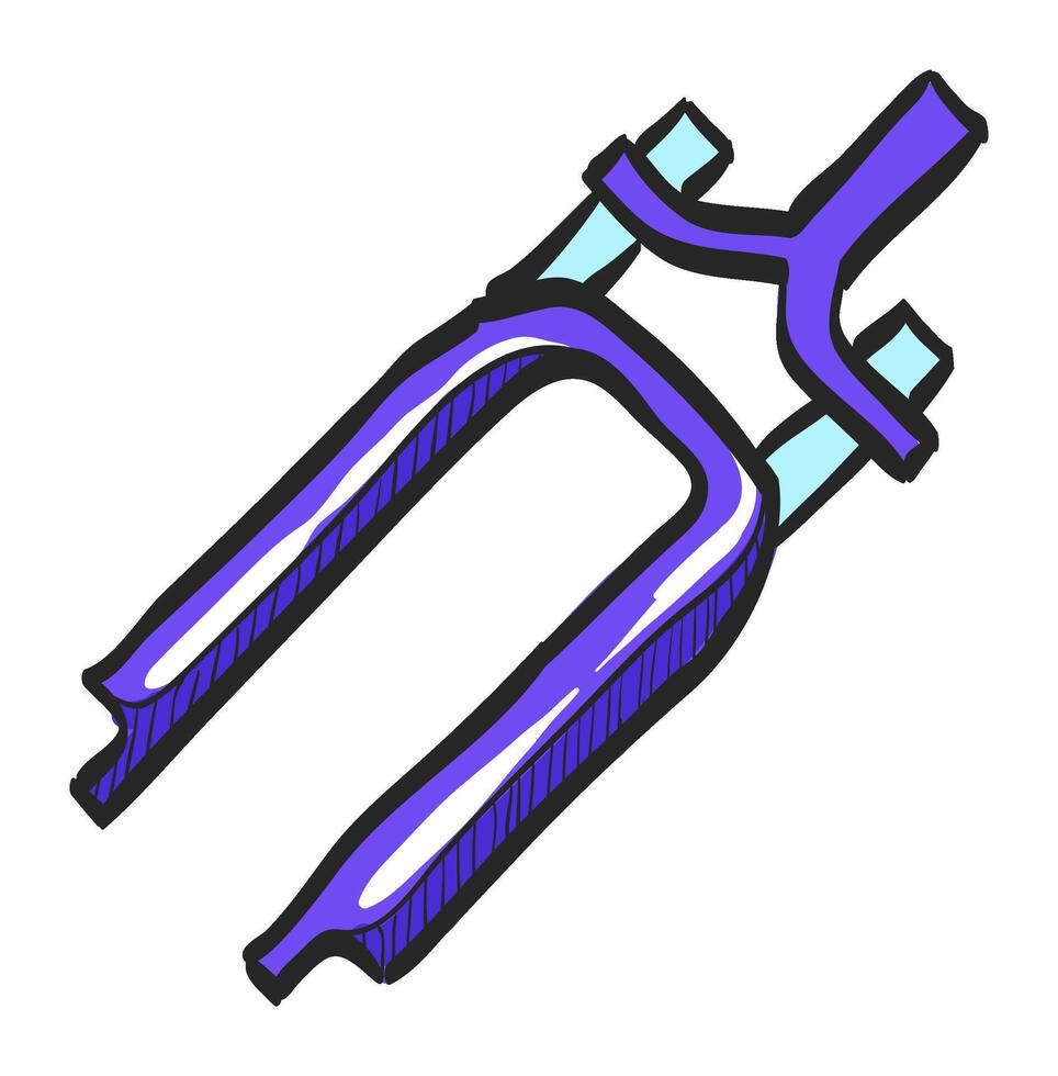 Bicycle suspension fork icon in hand drawn color vector illustration